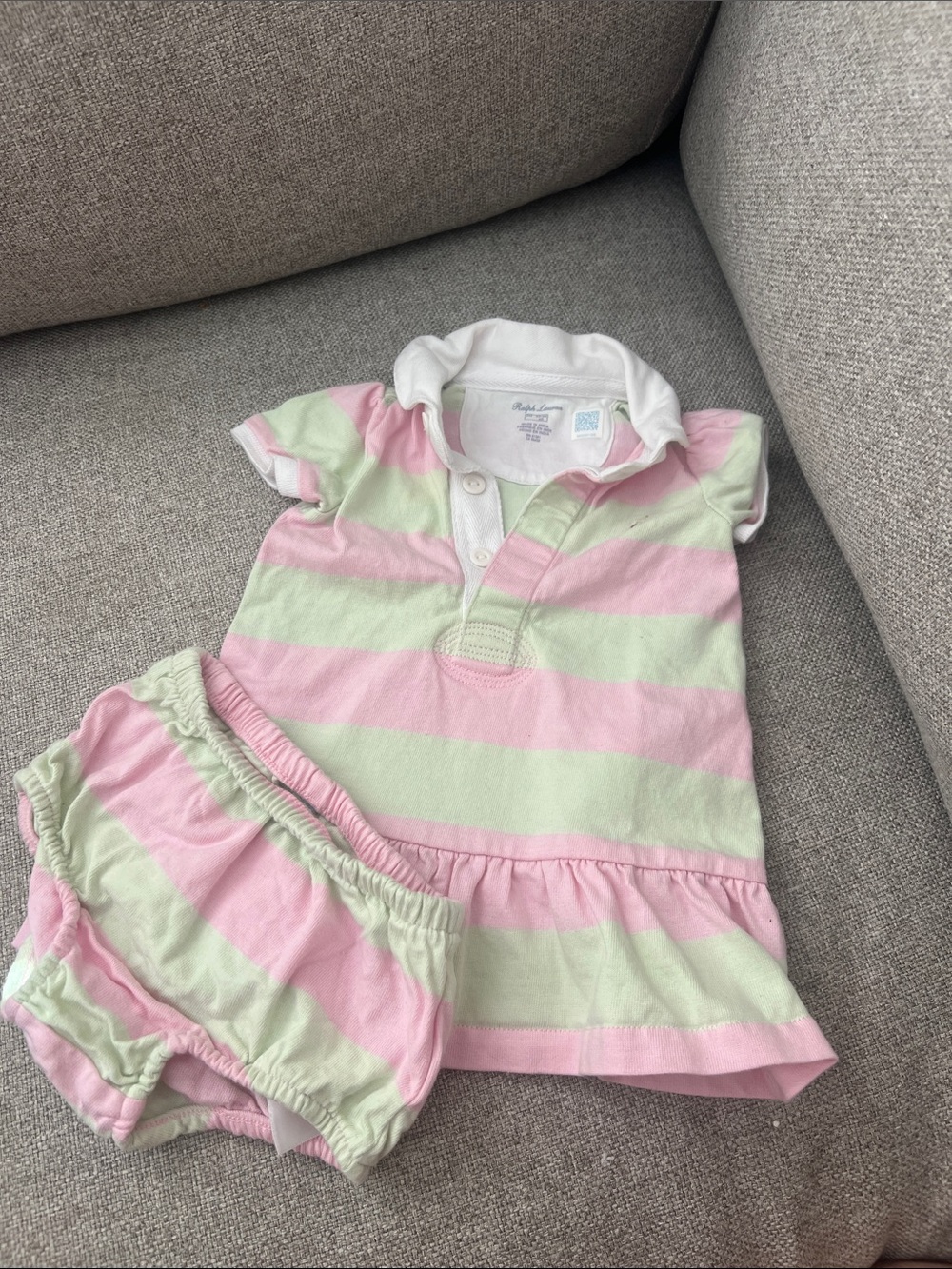 Ralph Lauren Pink & Mint Striped Polo Dress with Bloomers 3M